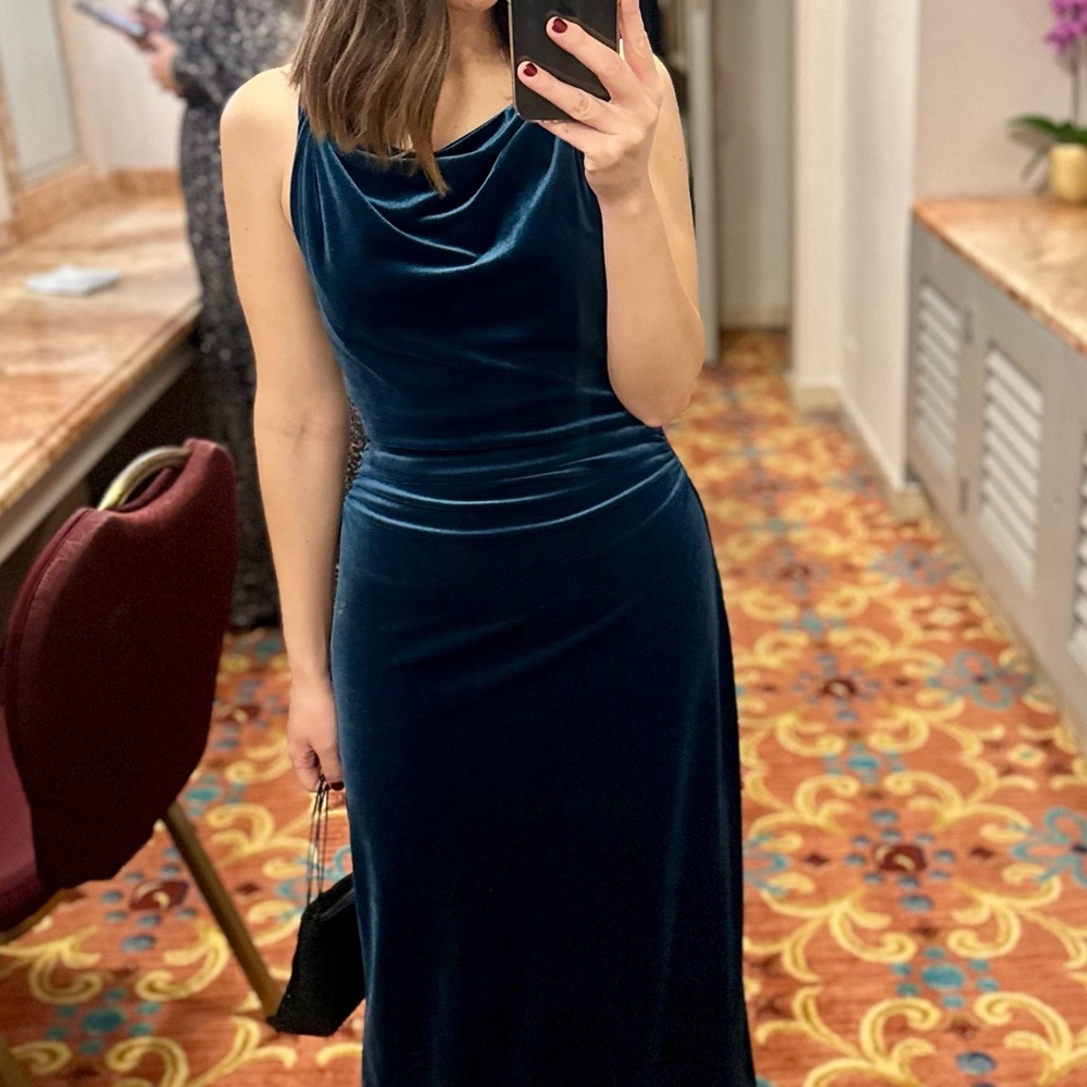 Zara Blue Velvet Midi Dress